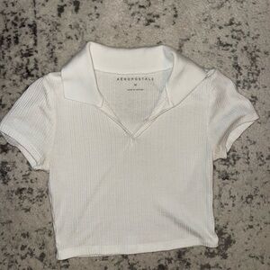Aeropostale Ivory Ribbed Polo Top